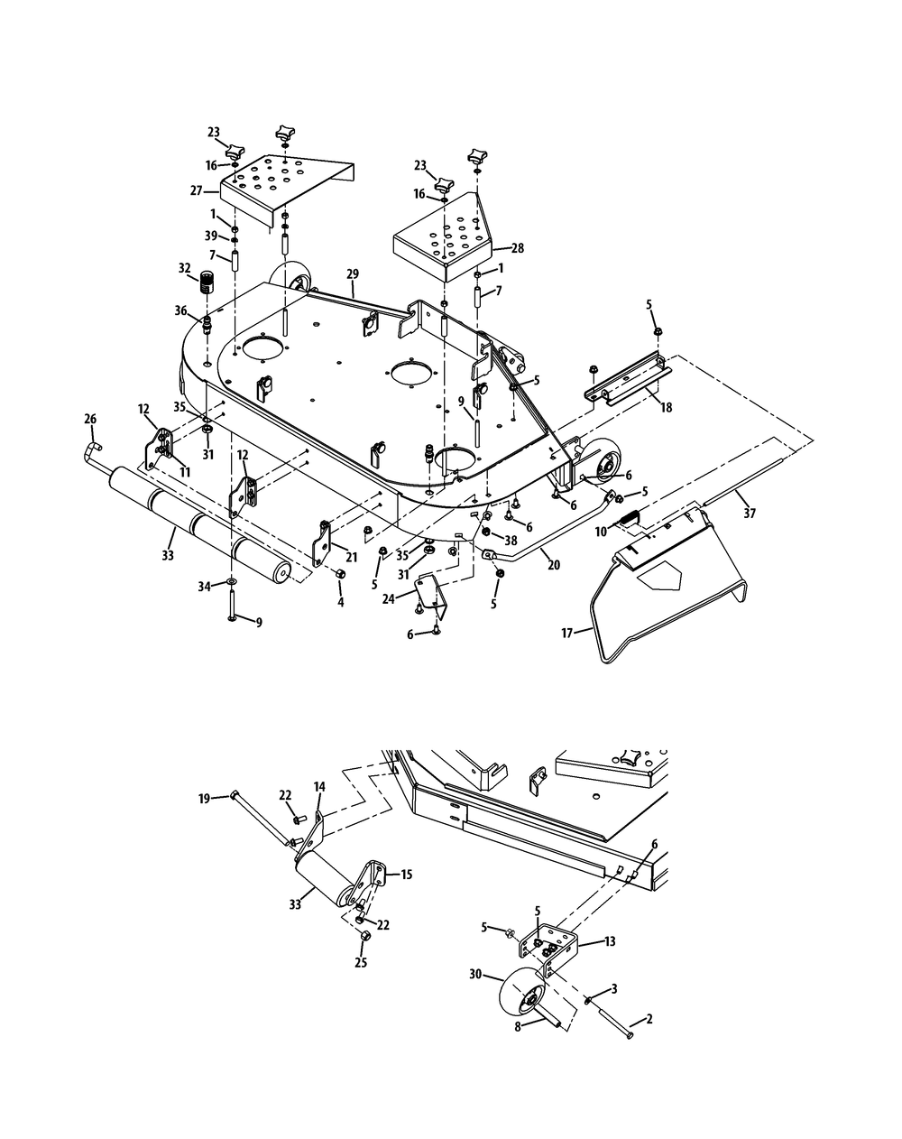 Deck Assembly 48-Inch Diagram and Parts List for Z-FORCE48 (17BF3AGV-17BF3AGV010)(2011) Cub Cadet Lawn Tractor